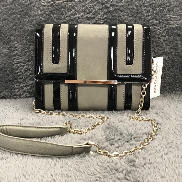 Big Buddha Taupe/Black Patent Shoulder Bag,NWT - Picture 1 of 7